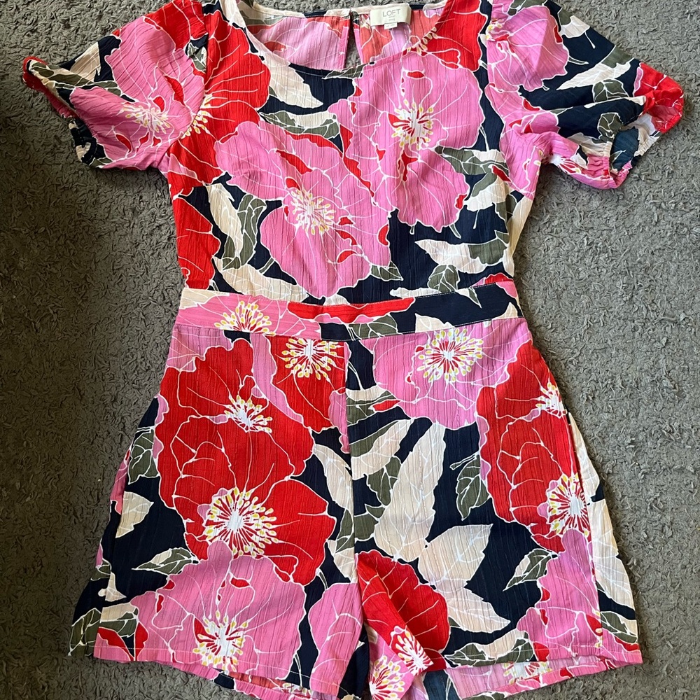 LOFT Womens Floral Romper - Pink, Red, and Black